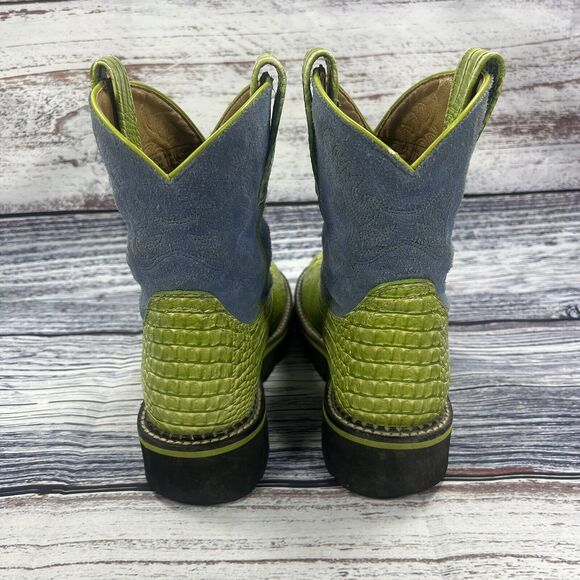 Ariat Fatbaby Green Croc & Blue Suede Western Cowgirl Boots 14746 Women’s Size 6 - Picture 6 of 9